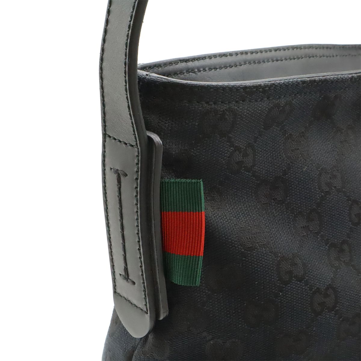 Gucci GG Canvas Sherry Line Shoulder Bag Crossbody Leather Black Green — view 4
