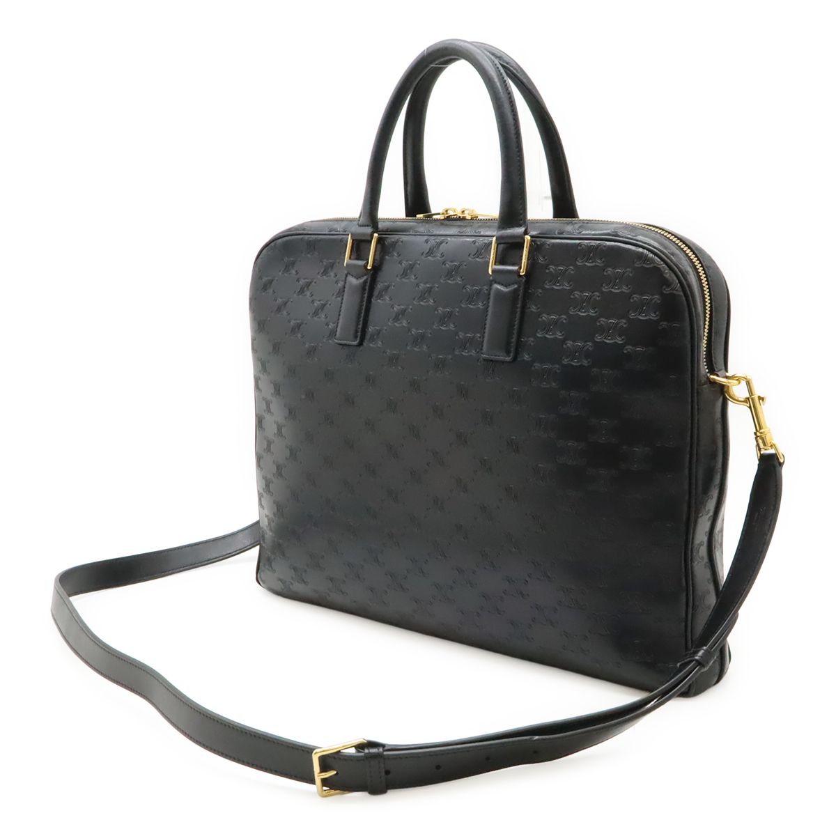 Celine Triomphe Briefcase Business Document Purse 2-Way Shoulder Bag Leather — view 2