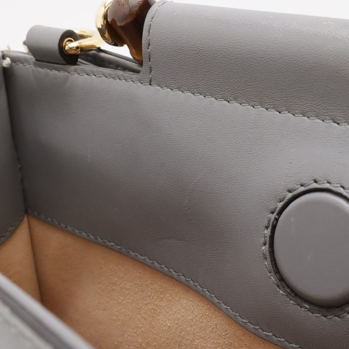 Gucci Nymphaea Bamboo Mini Bag 2-Way Leather Faux Pearl Gray Gold — view 8
