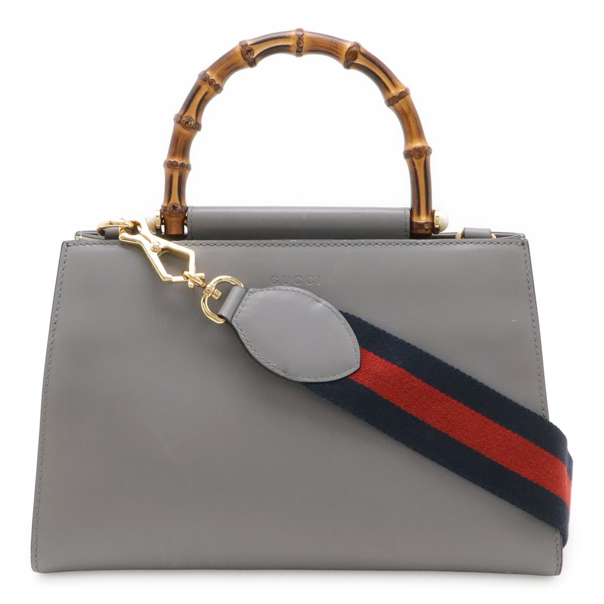 Gucci Nymphaea Bamboo Mini Bag 2-Way Leather Faux Pearl Gray Gold