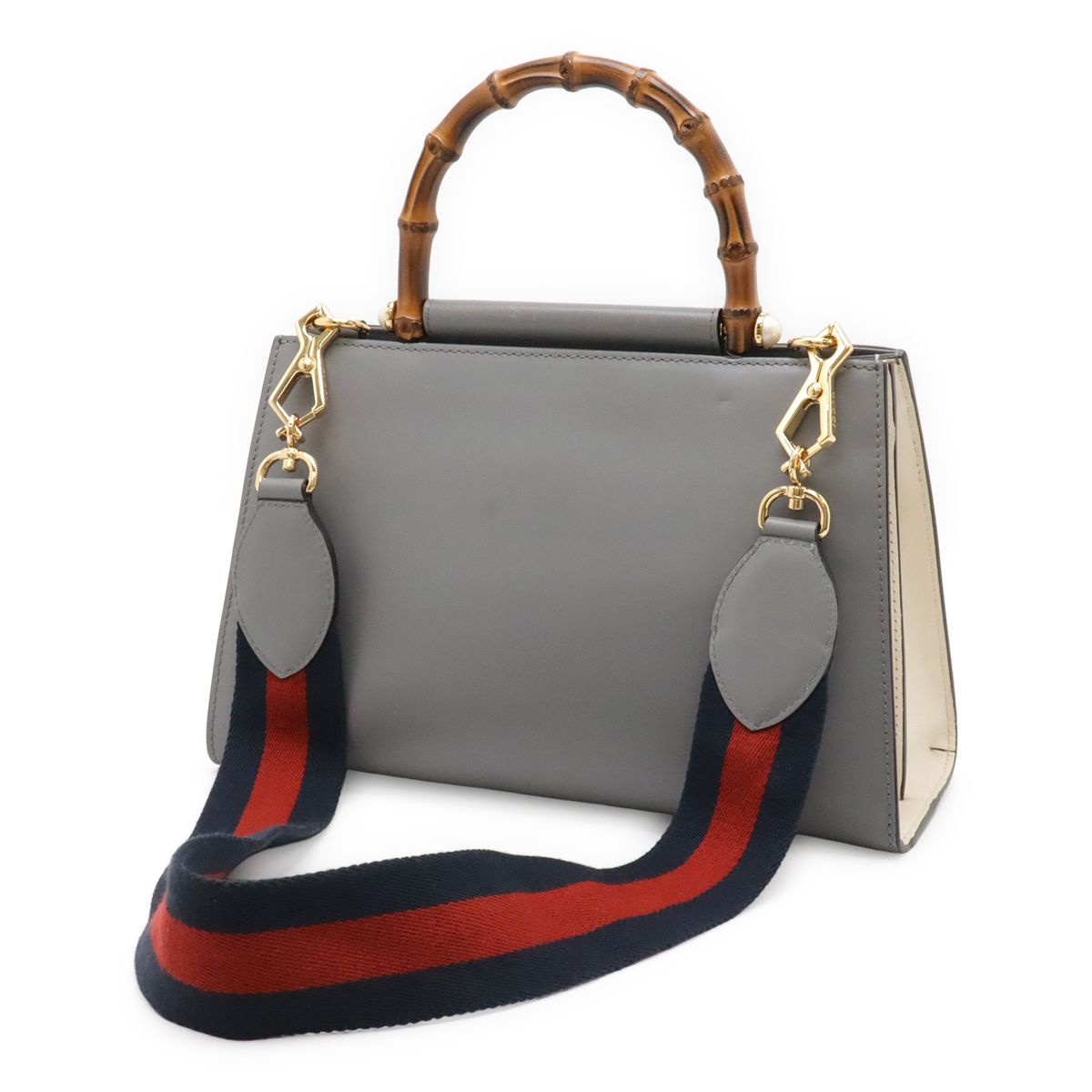 Gucci Nymphaea Bamboo Mini Bag 2-Way Leather Faux Pearl Gray Gold — view 2