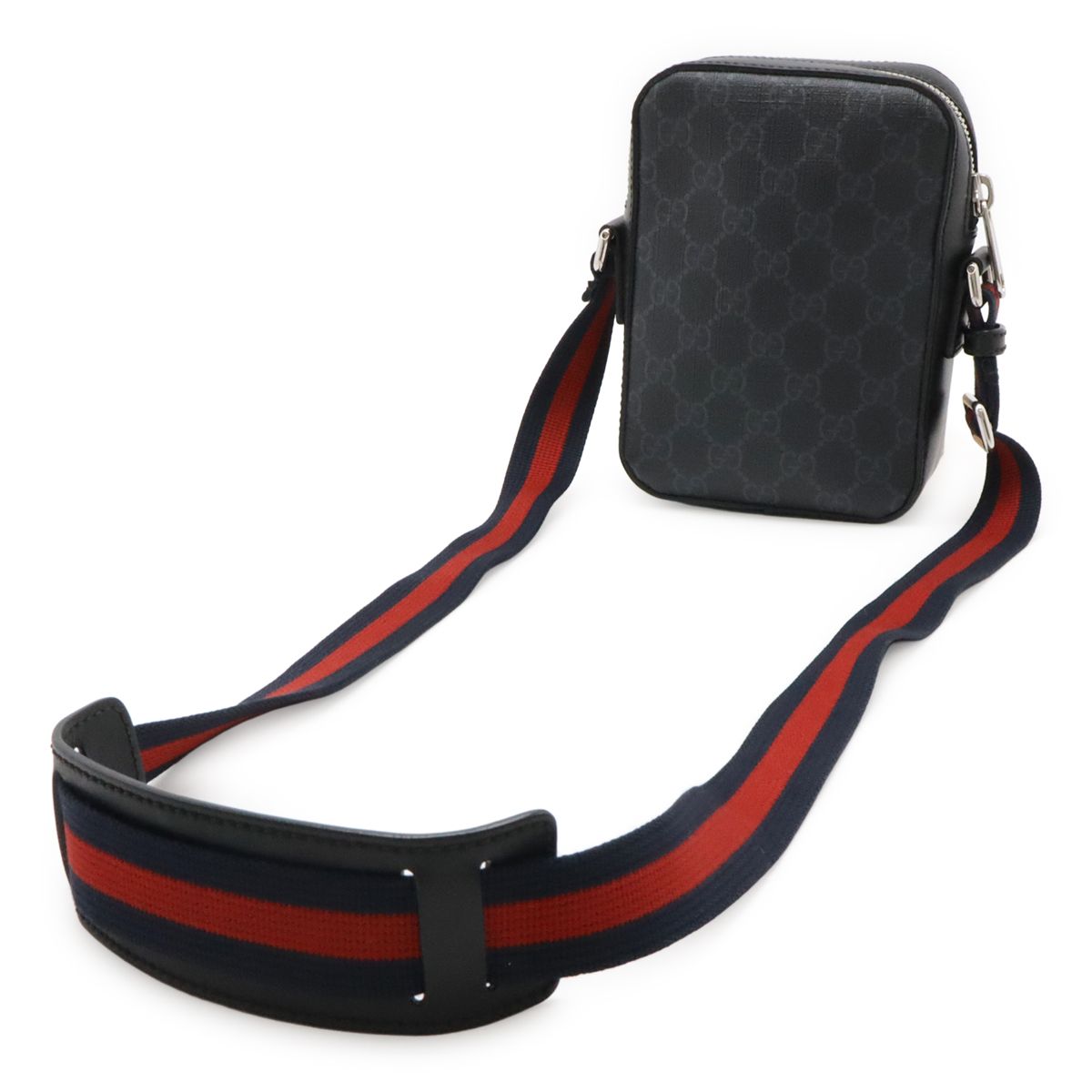 Gucci GG Supreme Web Line Messenger Bag Pochette Leather Black Dark Gray — view 2