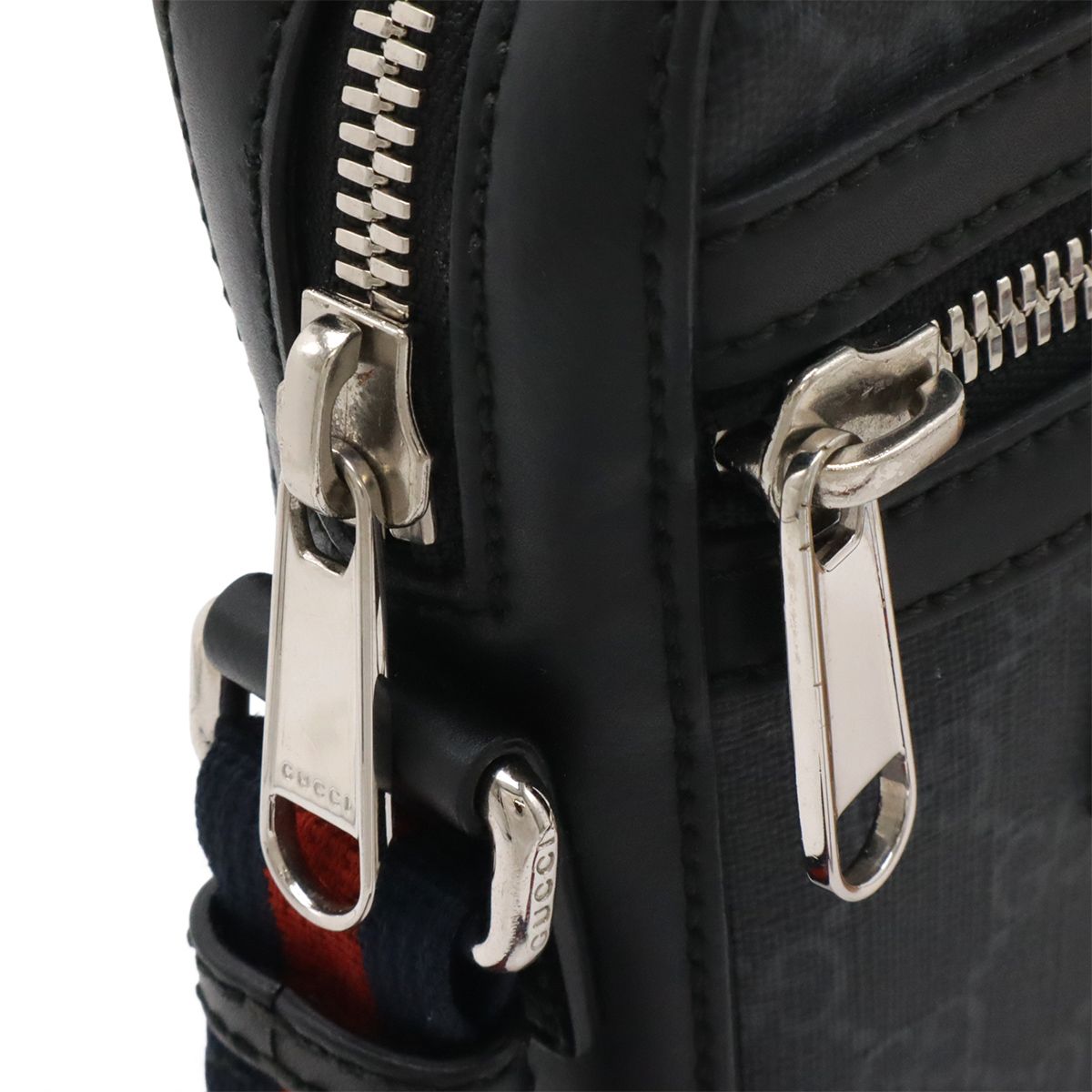 Gucci GG Supreme Web Line Messenger Bag Pochette Leather Black Dark Gray — view 4