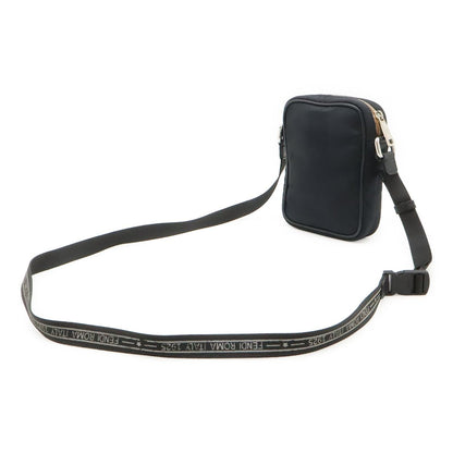 Fendi Pecan Mini Shoulder Bag Pochette Crossbody Nylon Leather Black Silver — view 2