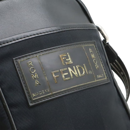 Fendi Pecan Mini Shoulder Bag Pochette Crossbody Nylon Leather Black Silver — view 9