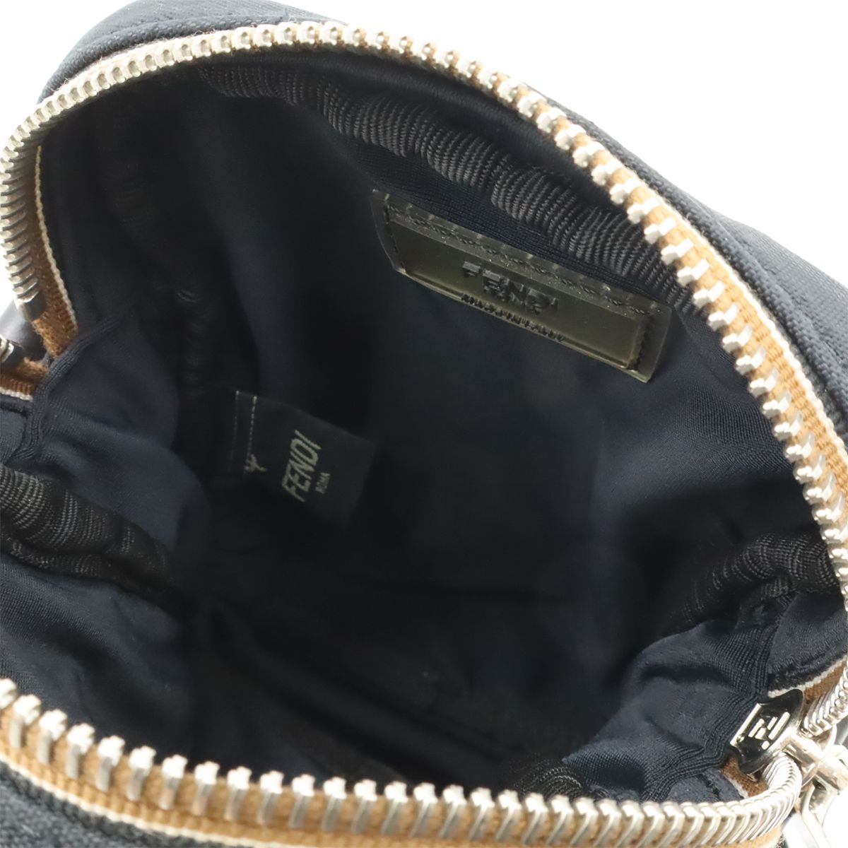 Fendi Pecan Mini Shoulder Bag Pochette Crossbody Nylon Leather Black Silver — view 8
