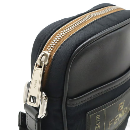 Fendi Pecan Mini Shoulder Bag Pochette Crossbody Nylon Leather Black Silver — view 7