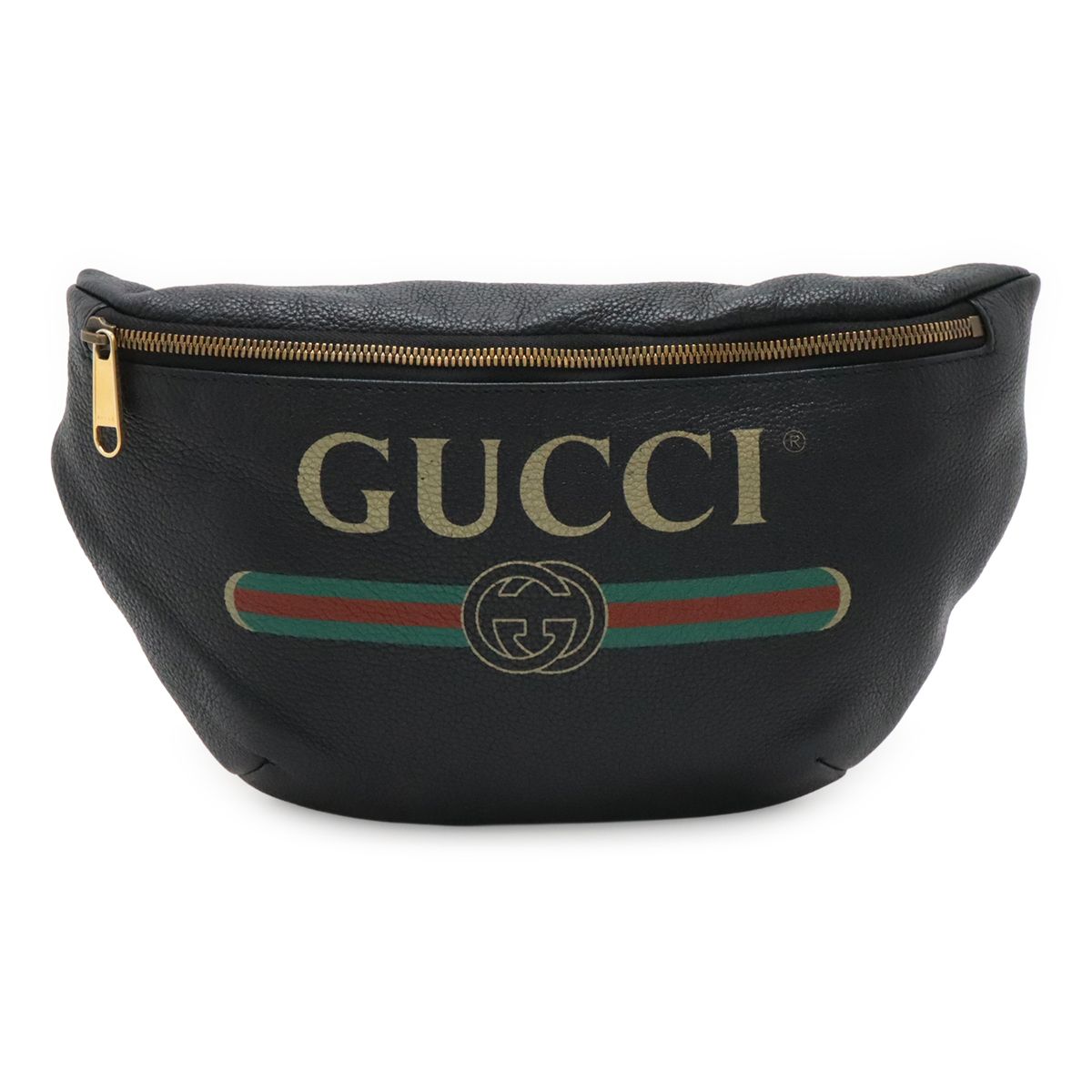 Gucci Print Sherry Line Belt Bag Waist Pouch Leather Pink Green Red Gold