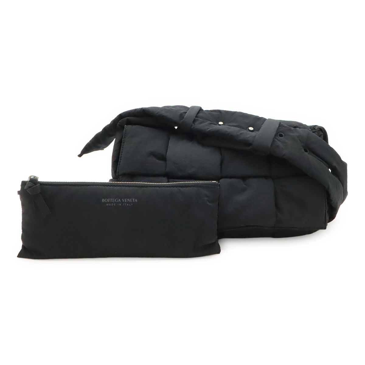 Bottega Veneta Maxi Intrecciato Padded Tech Cassette Shoulder Bag Nylon Black