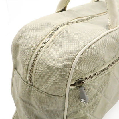 Chanel Sports Line Quilted Logo Mini Boston Bag Canvas Leather Light Gray White — view 4