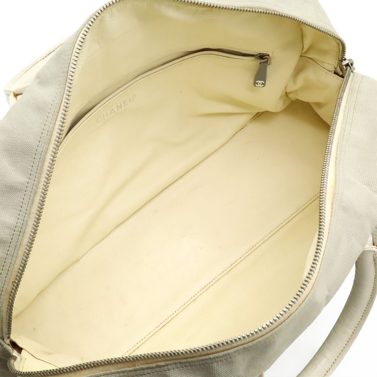 Chanel Sports Line Quilted Logo Mini Boston Bag Canvas Leather Light Gray White — view 7
