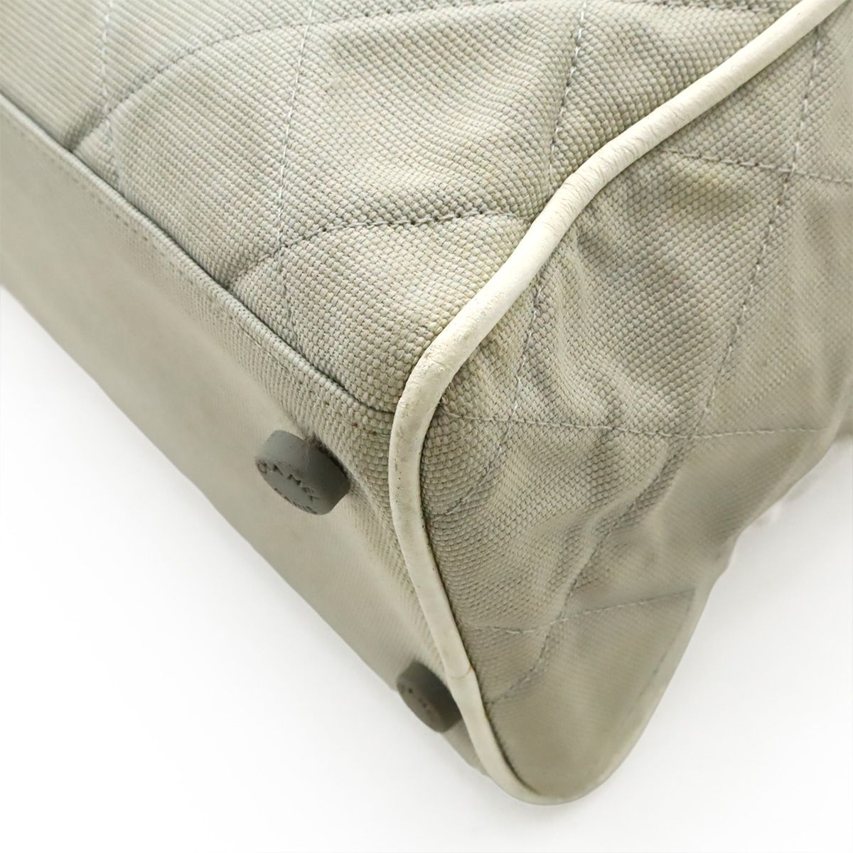Chanel Sports Line Quilted Logo Mini Boston Bag Canvas Leather Light Gray White — view 3