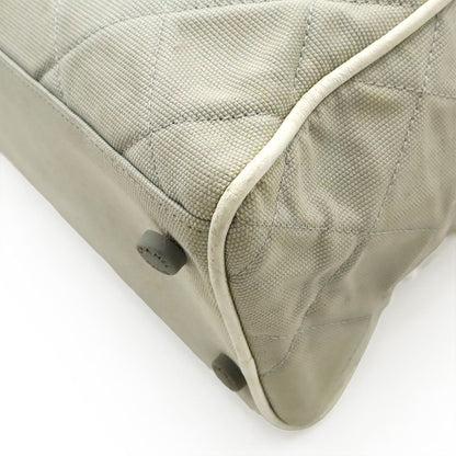 Chanel Sports Line Quilted Logo Mini Boston Bag Canvas Leather Light Gray White — view 3