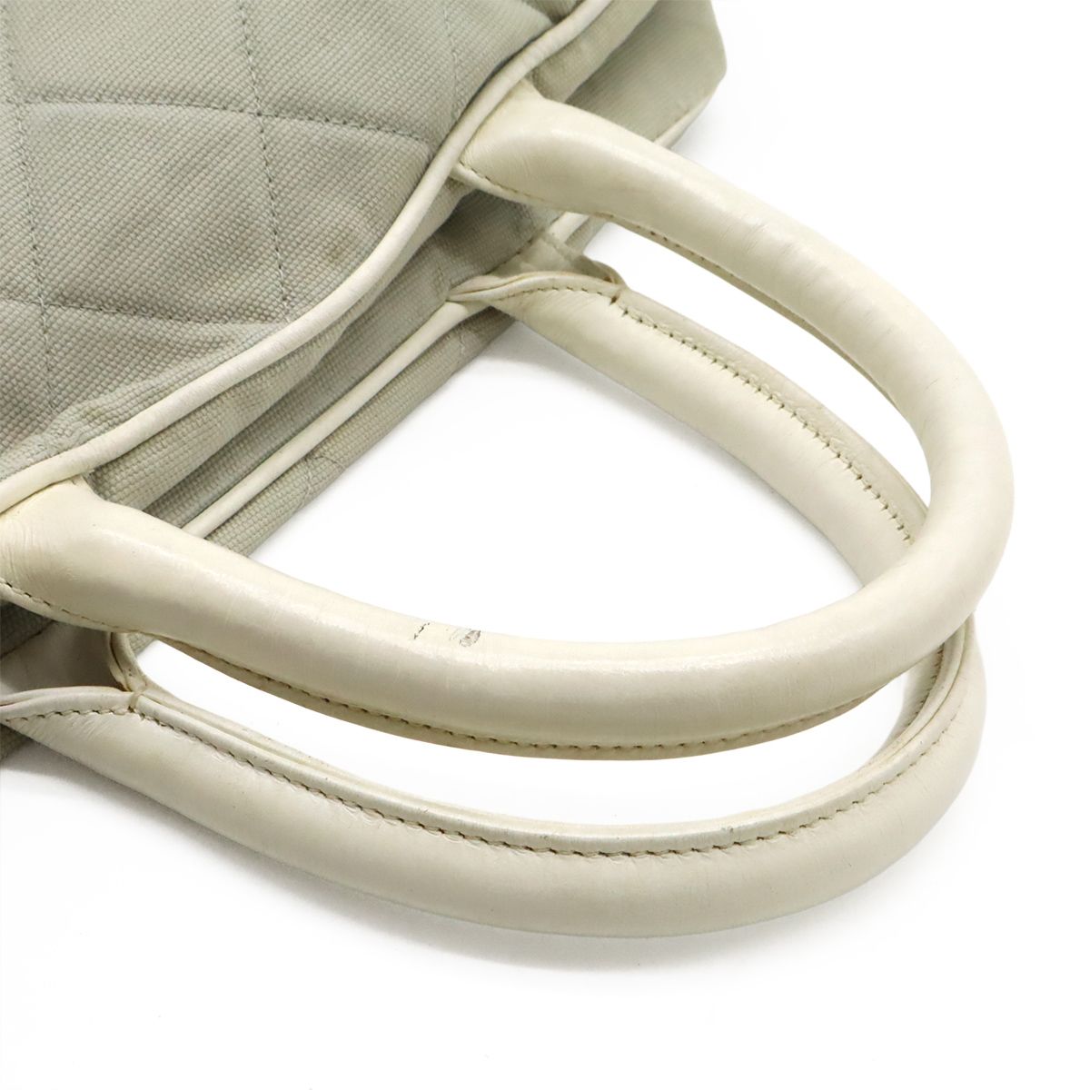 Chanel Sports Line Quilted Logo Mini Boston Bag Canvas Leather Light Gray White — view 5