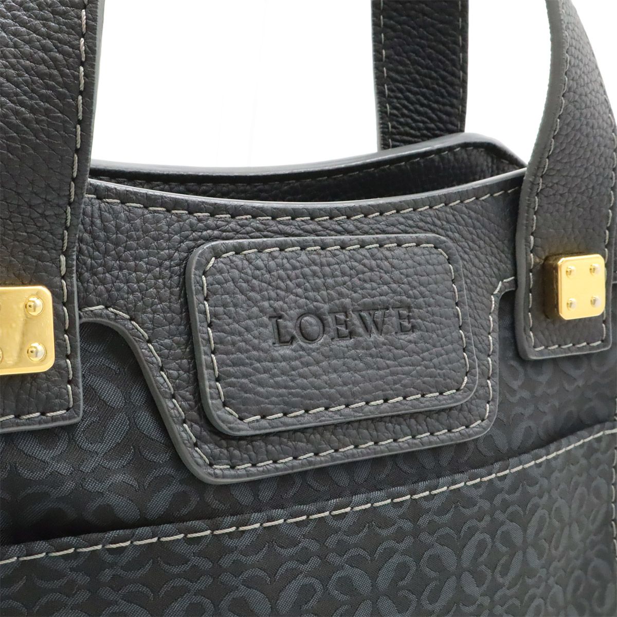 Loewe New Line Tote Shoulder Bag Nylon Canvas Dark Gray Gold — view 8
