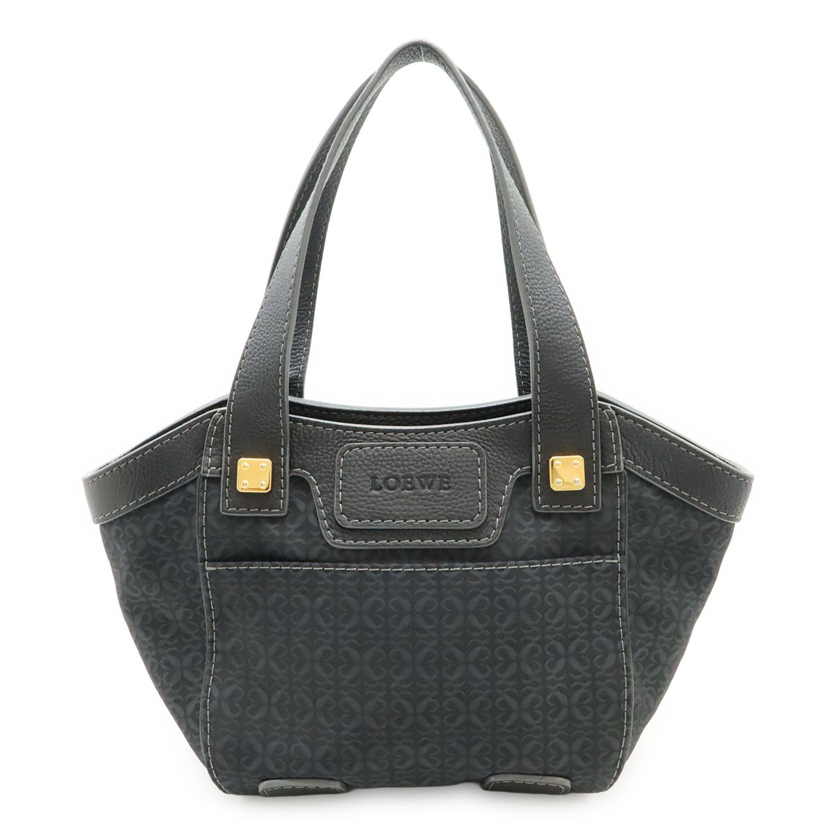 Loewe New Line Tote Shoulder Bag Nylon Canvas Dark Gray Gold
