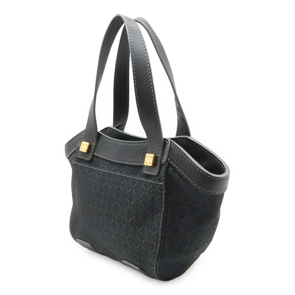 Loewe New Line Tote Shoulder Bag Nylon Canvas Dark Gray Gold — view 2