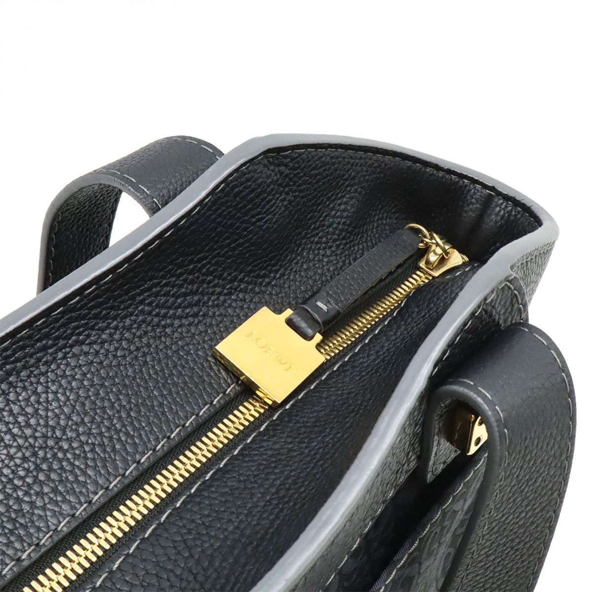 Loewe New Line Tote Shoulder Bag Nylon Canvas Dark Gray Gold — view 5