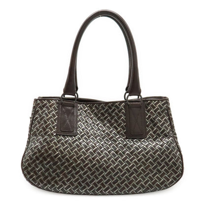 Bottega Veneta Intrecciato Metallic Handbag Leather Dark Brown Silver