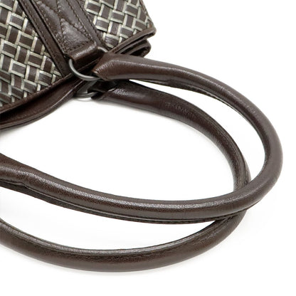 Bottega Veneta Intrecciato Metallic Handbag Leather Dark Brown Silver — view 4