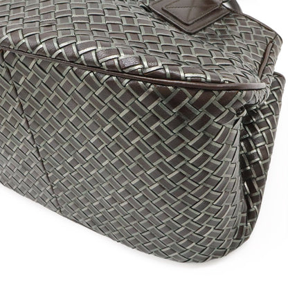 Bottega Veneta Intrecciato Metallic Handbag Leather Dark Brown Silver — view 3