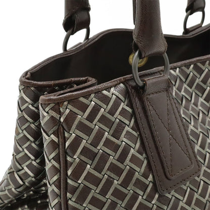 Bottega Veneta Intrecciato Metallic Handbag Leather Dark Brown Silver — view 7