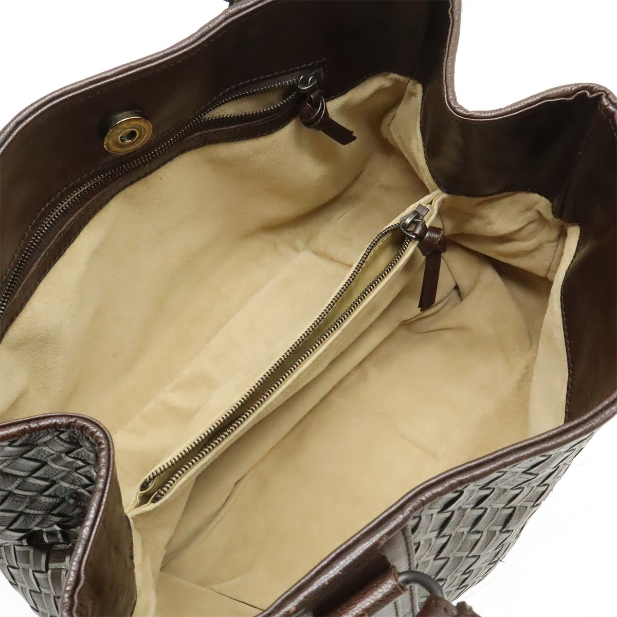 Bottega Veneta Intrecciato Metallic Handbag Leather Dark Brown Silver — view 5