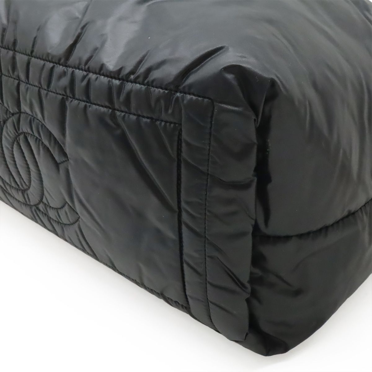 Chanel Coco Cocoon Small Tote Quilted Nylon Leather Black Silver — view 3