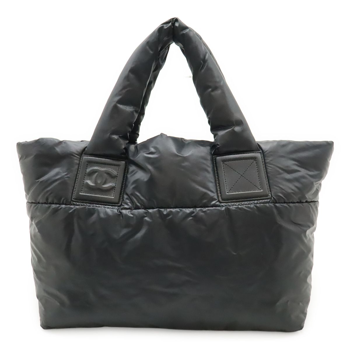 Chanel Coco Cocoon Small Tote Quilted Nylon Leather Black Silver