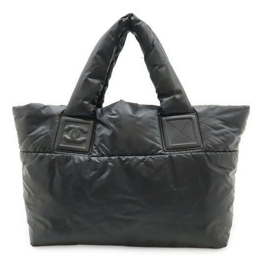 Chanel Coco Cocoon Small Tote Quilted Nylon Leather Black Silver
