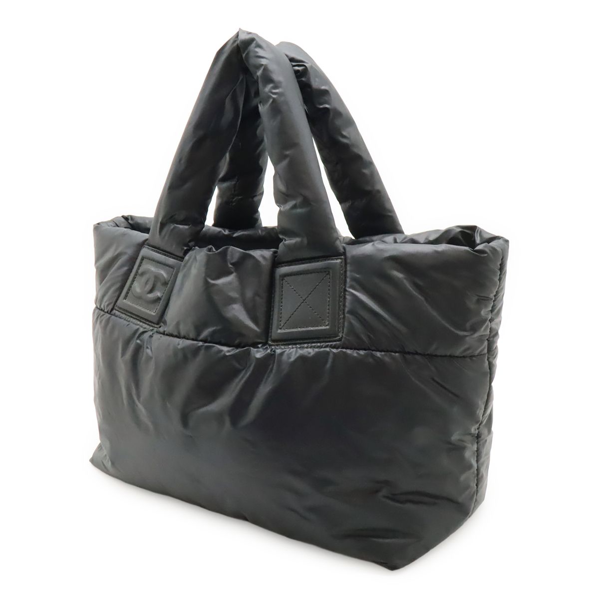 Chanel Coco Cocoon Small Tote Quilted Nylon Leather Black Silver — view 2