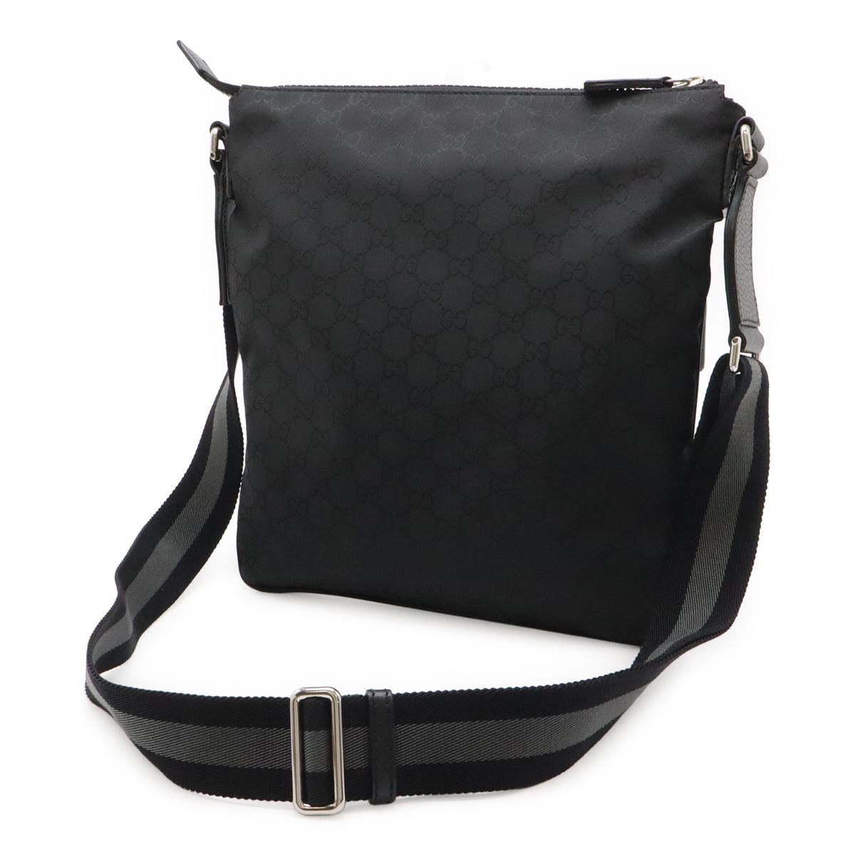 Gucci GG Nylon Shoulder Bag Crossbody Leather Black Gray Silver — view 2