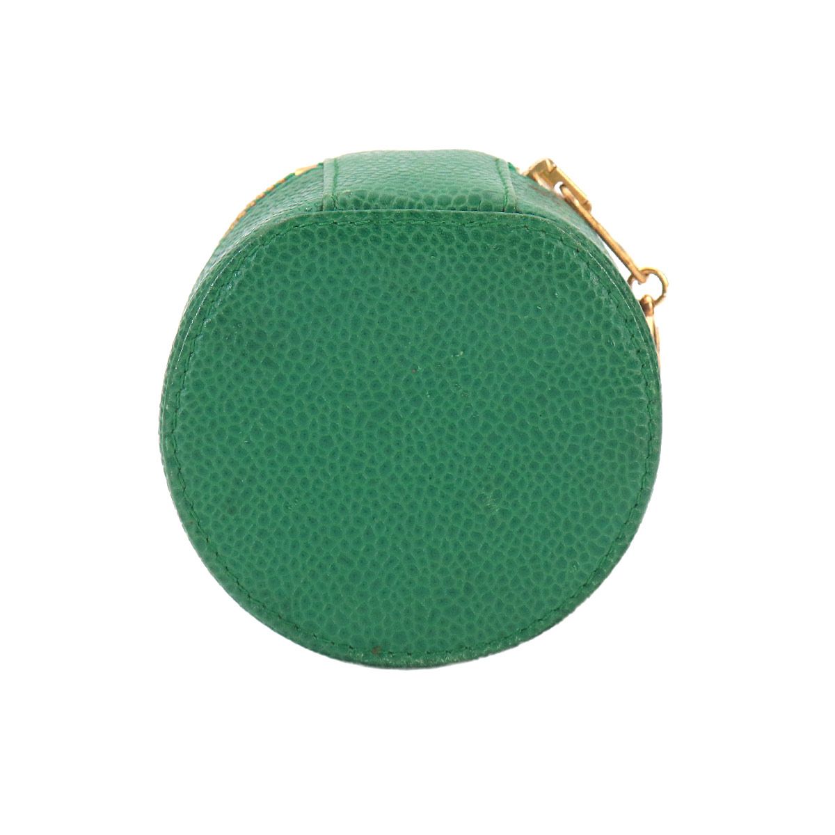Chanel CC Logo Case Box Pouch Caviar Leather Green Vintage — view 2