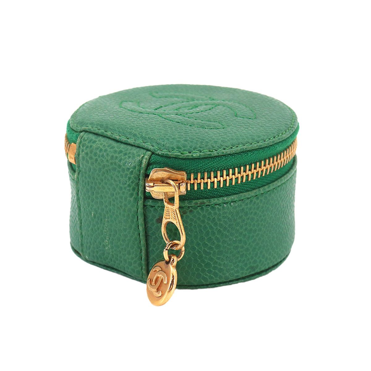 Chanel CC Logo Case Box Pouch Caviar Leather Green Vintage — view 3