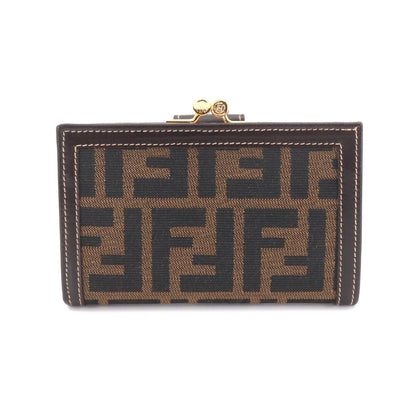 Fendi Zucca Kiss Lock Bifold Wallet Canvas Leather Brown Black 079 Gold — view 3