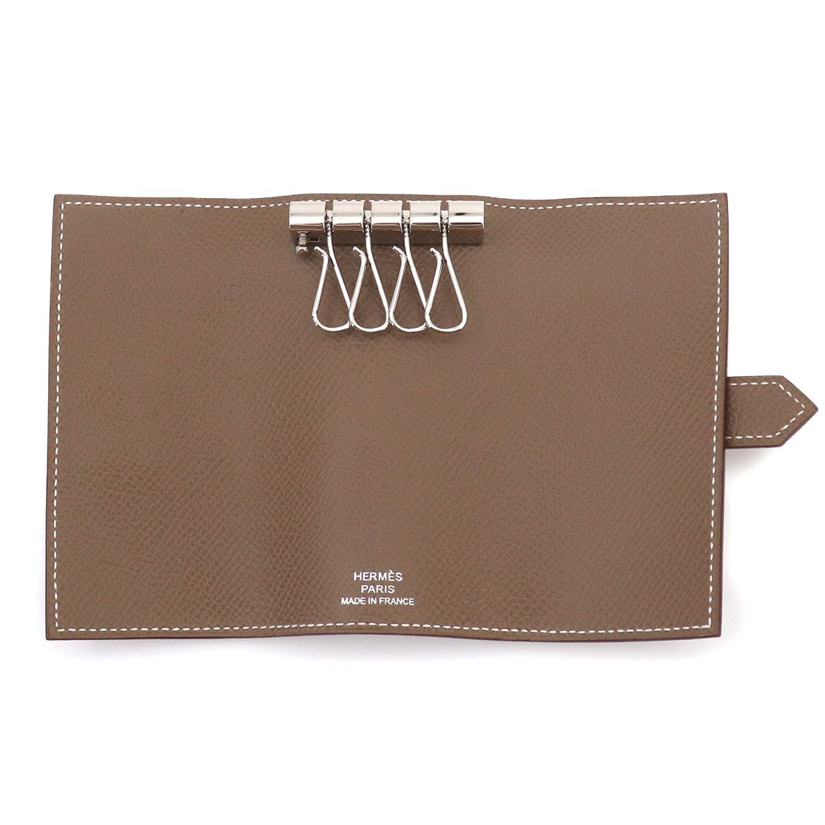 Hermes Bearn Key Case Quadruple Strand Epsom Etoupe Silver Key Holder — view 6