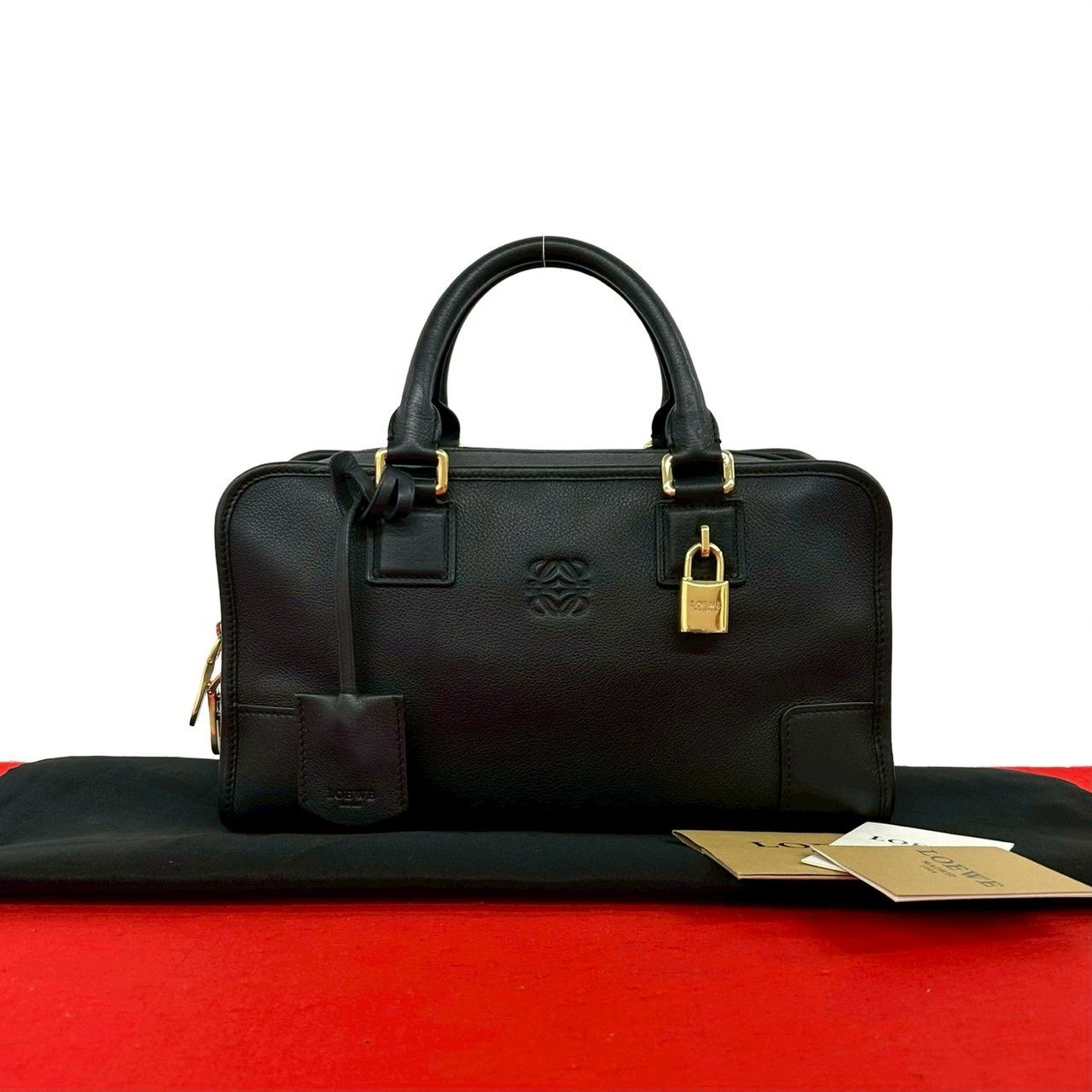 Loewe Amazona 28 Anagram Logo Leather Mini Boston Bag Black