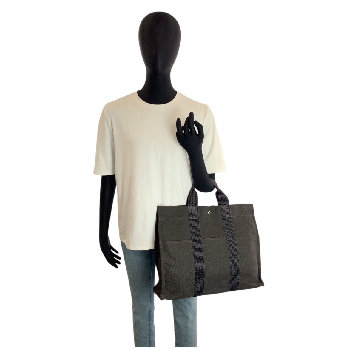 Hermes Her Line Gray Silver Polyamide Polyester Tote — view 6