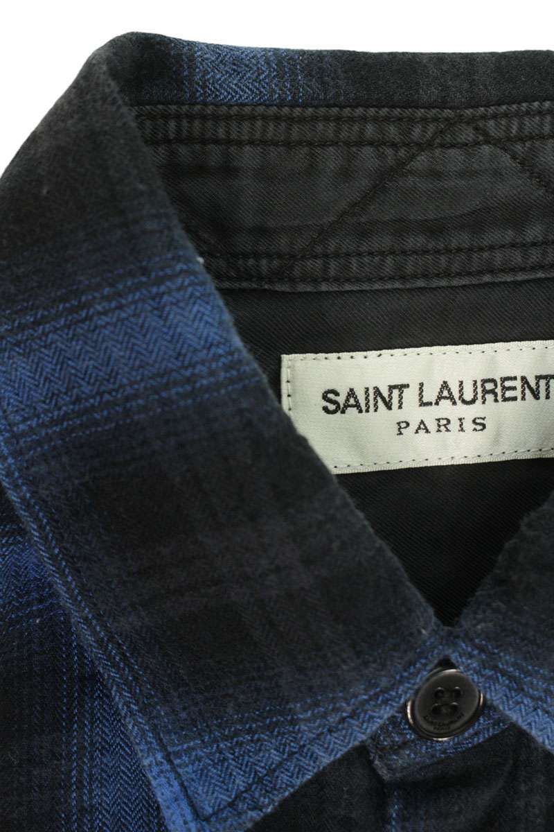 Saint Laurent Paris Ombre Check Long Sleeve Shirt — view 3