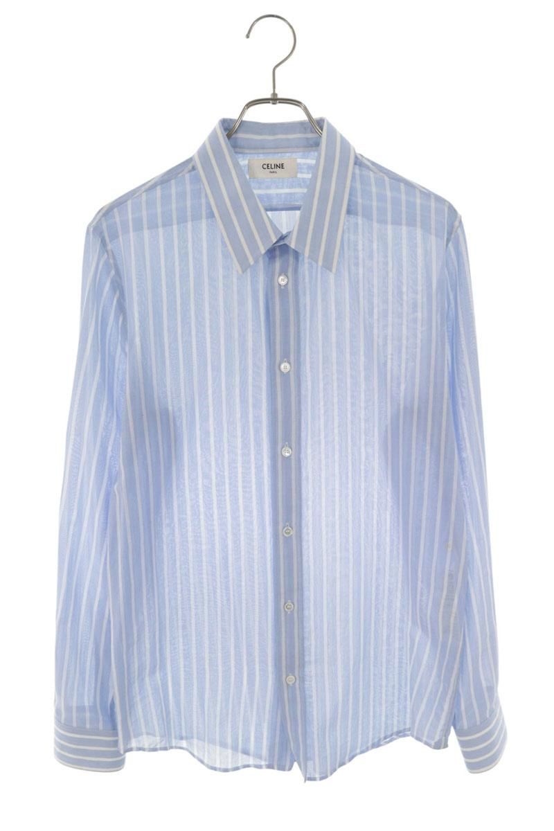 Celine Striped Sheer Long Sleeve Shirt 38