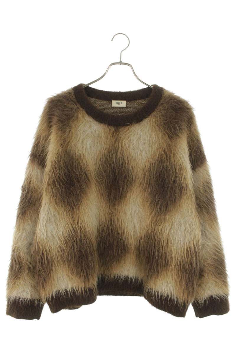 Celine Cropped Boxy Argyle Mohair Knit Sweater