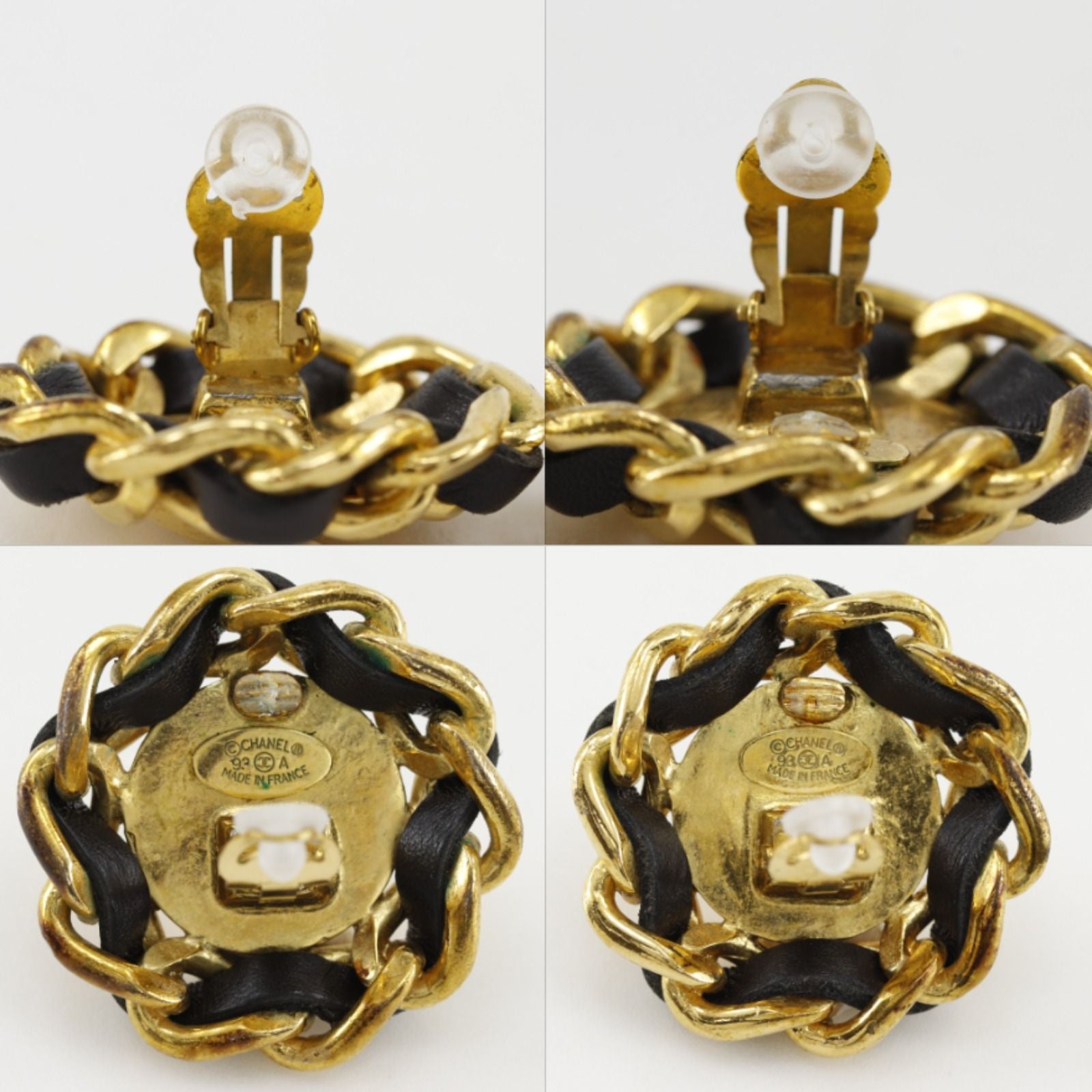 Chanel CC Logo Vintage Gold Plated Leather Earrings — view 9