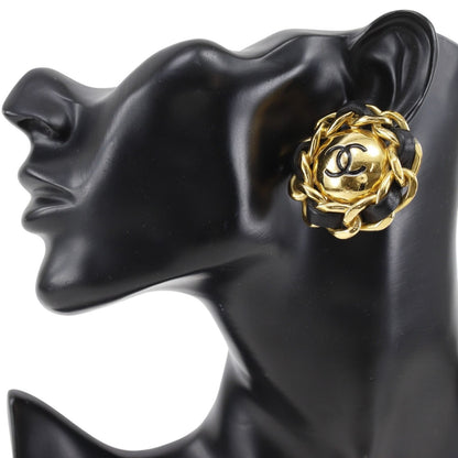 Chanel CC Logo Vintage Gold Plated Leather Earrings — view 2