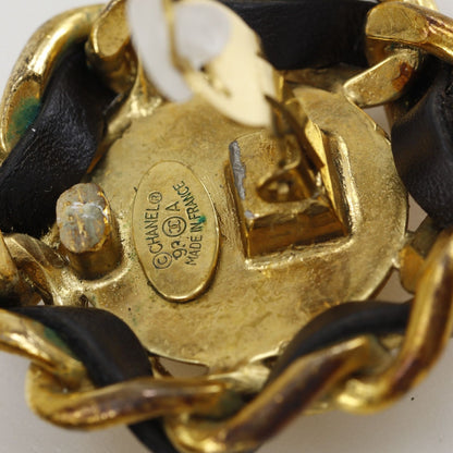 Chanel CC Logo Vintage Gold Plated Leather Earrings — view 8