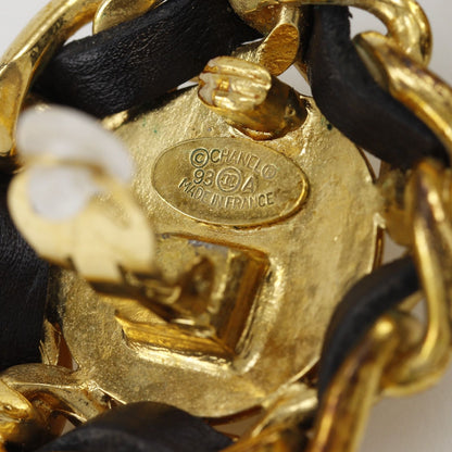 Chanel CC Logo Vintage Gold Plated Leather Earrings — view 7