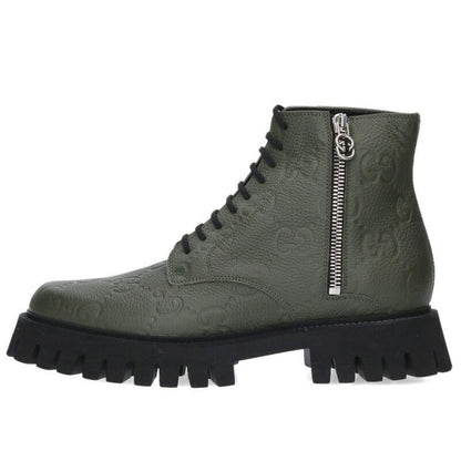 Gucci GG Embossed Side Zip Leather Boots 11.5
