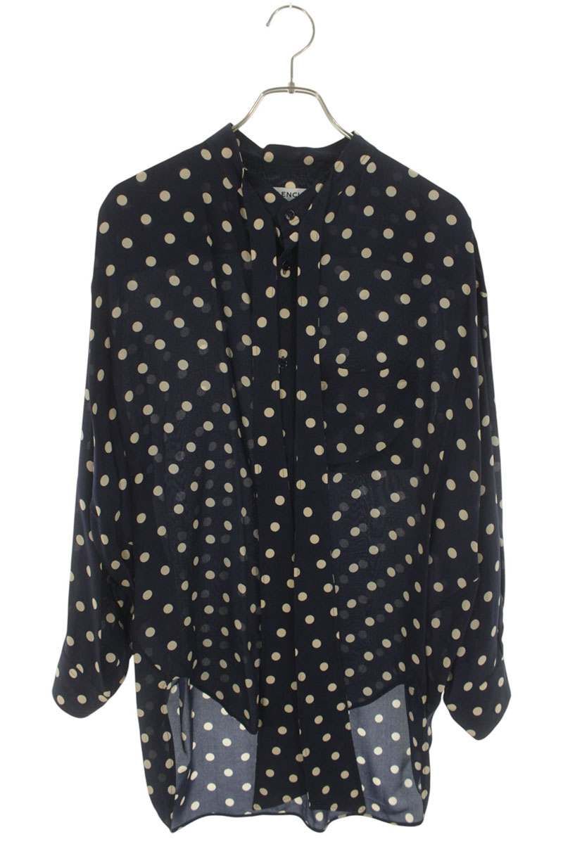 Balenciaga Silk Dot Bow Color Long Sleeve Shirt 34