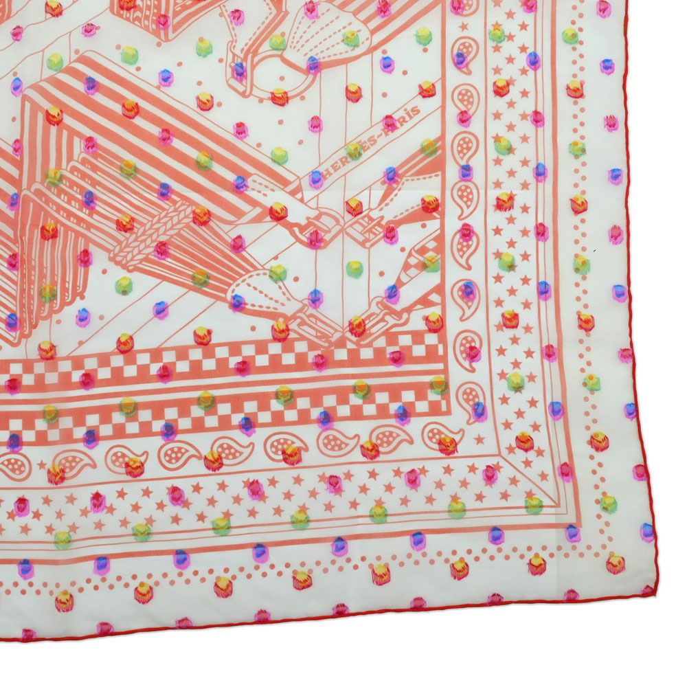 Hermes Carre 60 Zigzag Sangles Rainbow Dot Orange Bandana Scarf Sheer Muslin — view 6