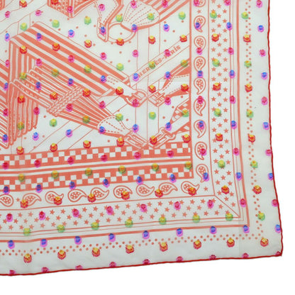 Hermes Carre 60 Zigzag Sangles Rainbow Dot Orange Bandana Scarf Sheer Muslin — view 6