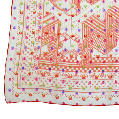 Hermes Carre 60 Zigzag Sangles Rainbow Dot Orange Bandana Scarf Sheer Muslin — view 4